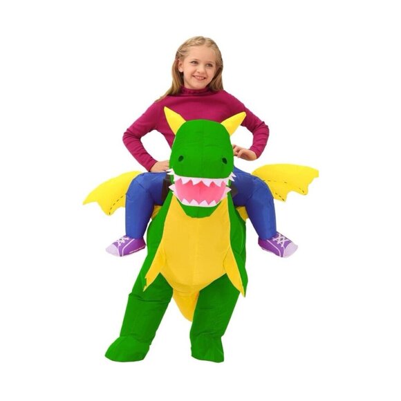 Kids Inflatable Dinosaur Costume Blow Up Green TRex Halloween Fits 50cm to 195cm - Picture 5 of 6